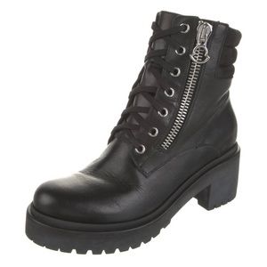 MONCLER Viviane Black Leather Combat Moto Boots 35